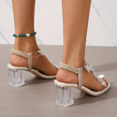 Women's Butterfly Clear Chunky Heels Slingback Sandals