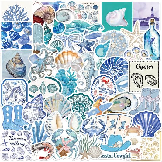 50pcs Coastal Girl Vinyl Stickers - Ocean & Marine Themed Decals