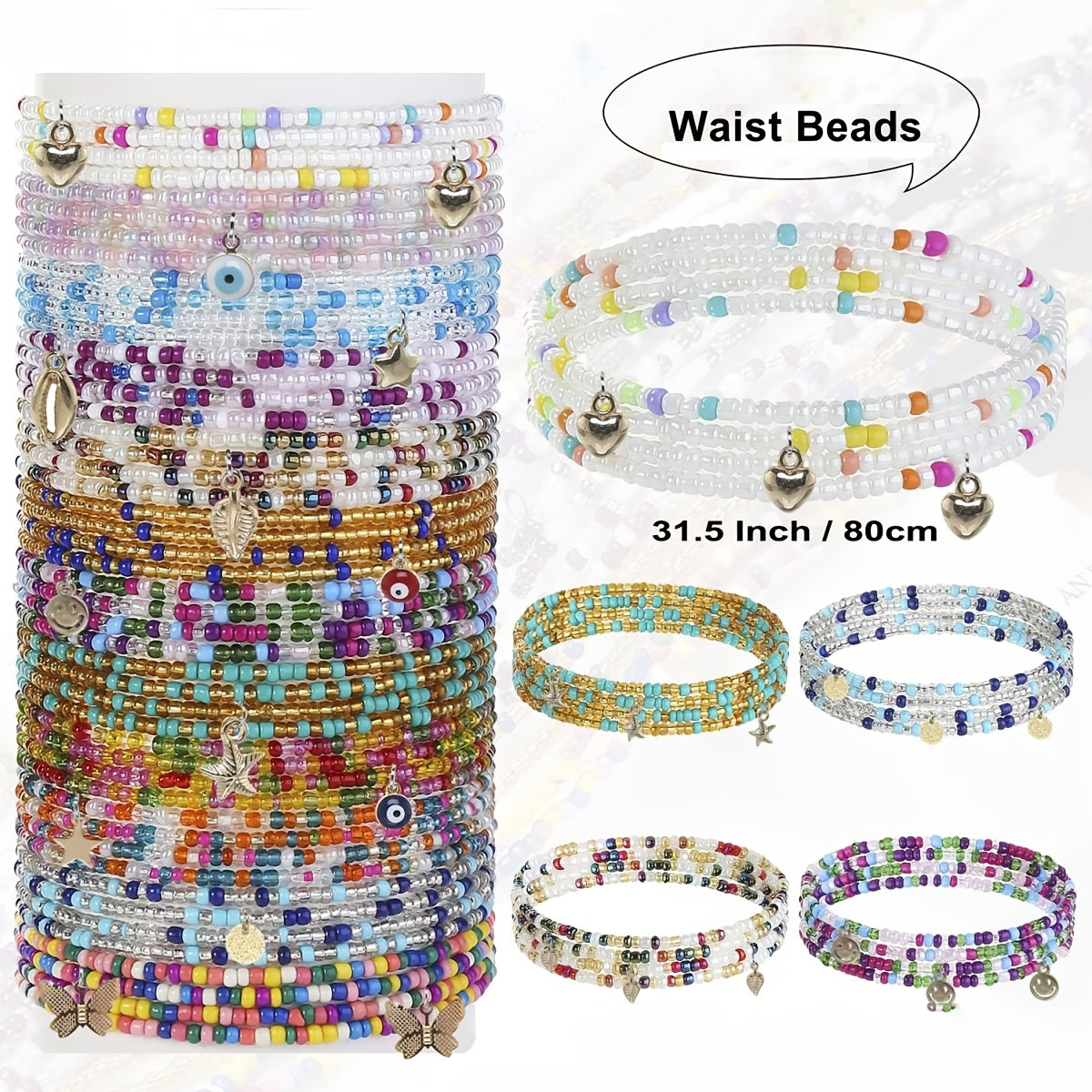 Colorful Beaded Body Chain Elastic String Waist Chain