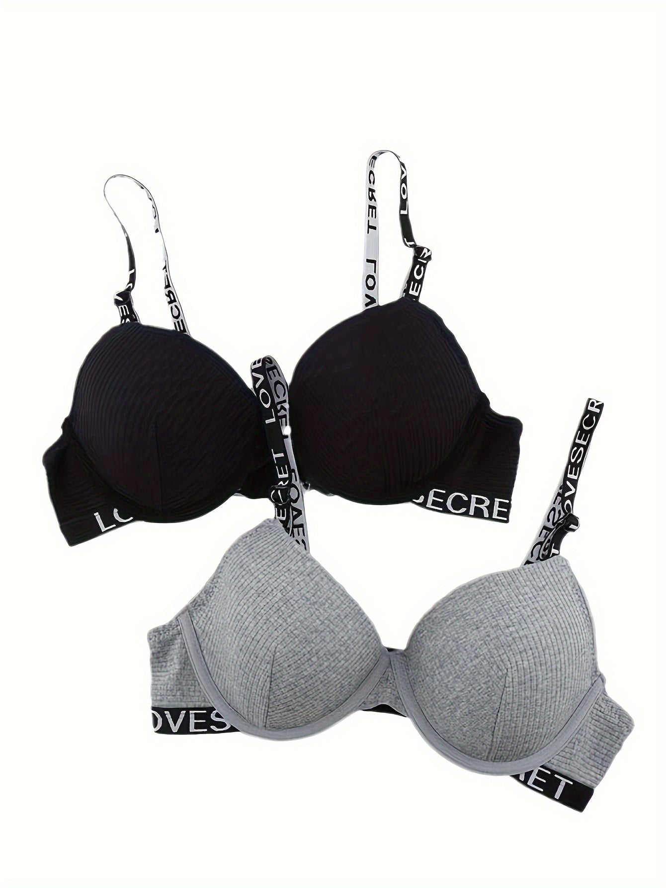 2pcs Letter Straps Push Up Bras Breathable Intimates Bra Women's Lingerie