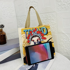 Cartoon Figure Print Tote Satchel Bag Large Capacity Shoulder Bag