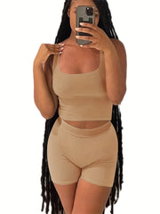 Yoga Ribbed Set Tank Top Sports Bra & Butt Lifting Shorts
