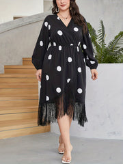  Dot Print Long Sleeve Wrap Dress