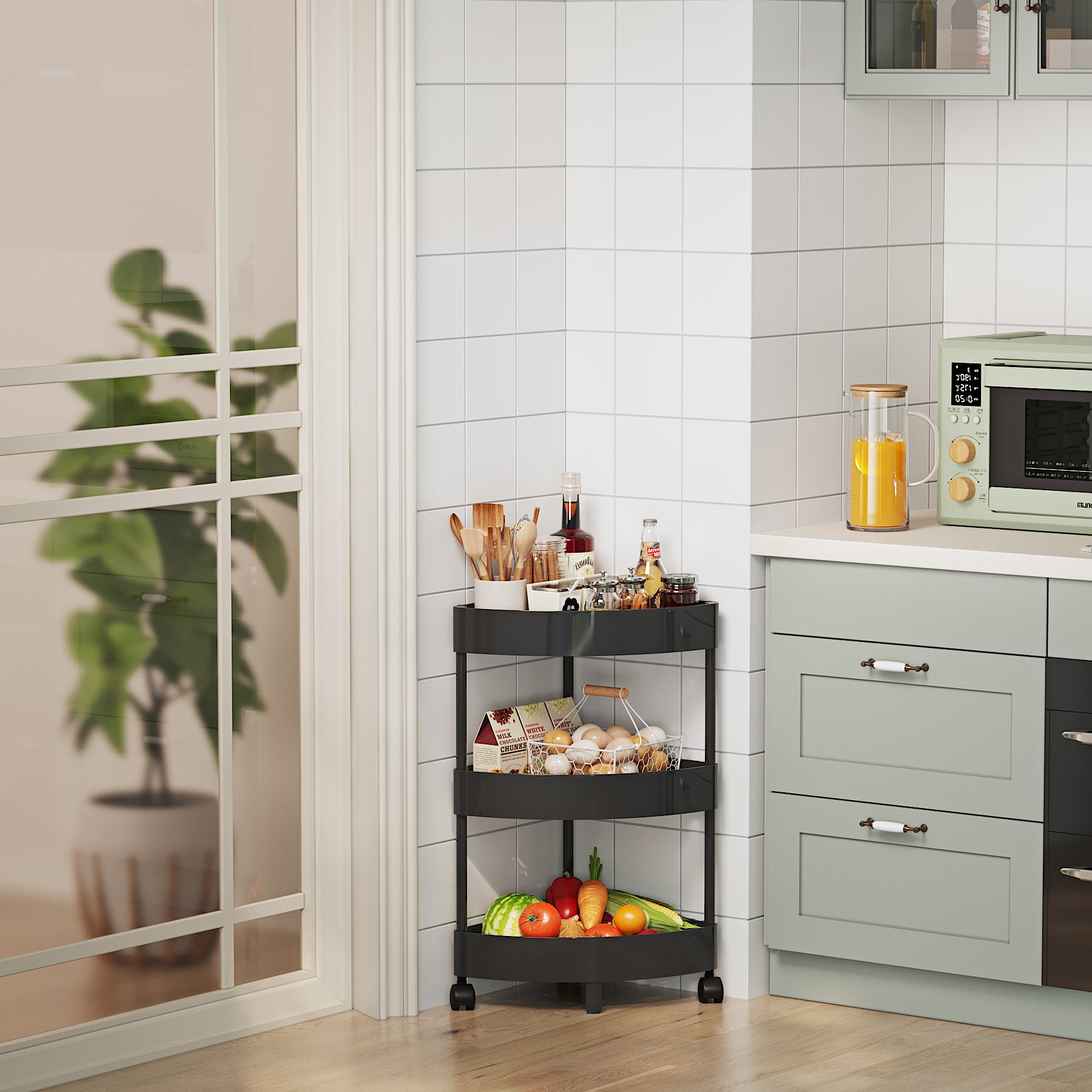 Multi Tier Storage Rack for Fruits Drinks Snacks - Kitchen Corner Shelves