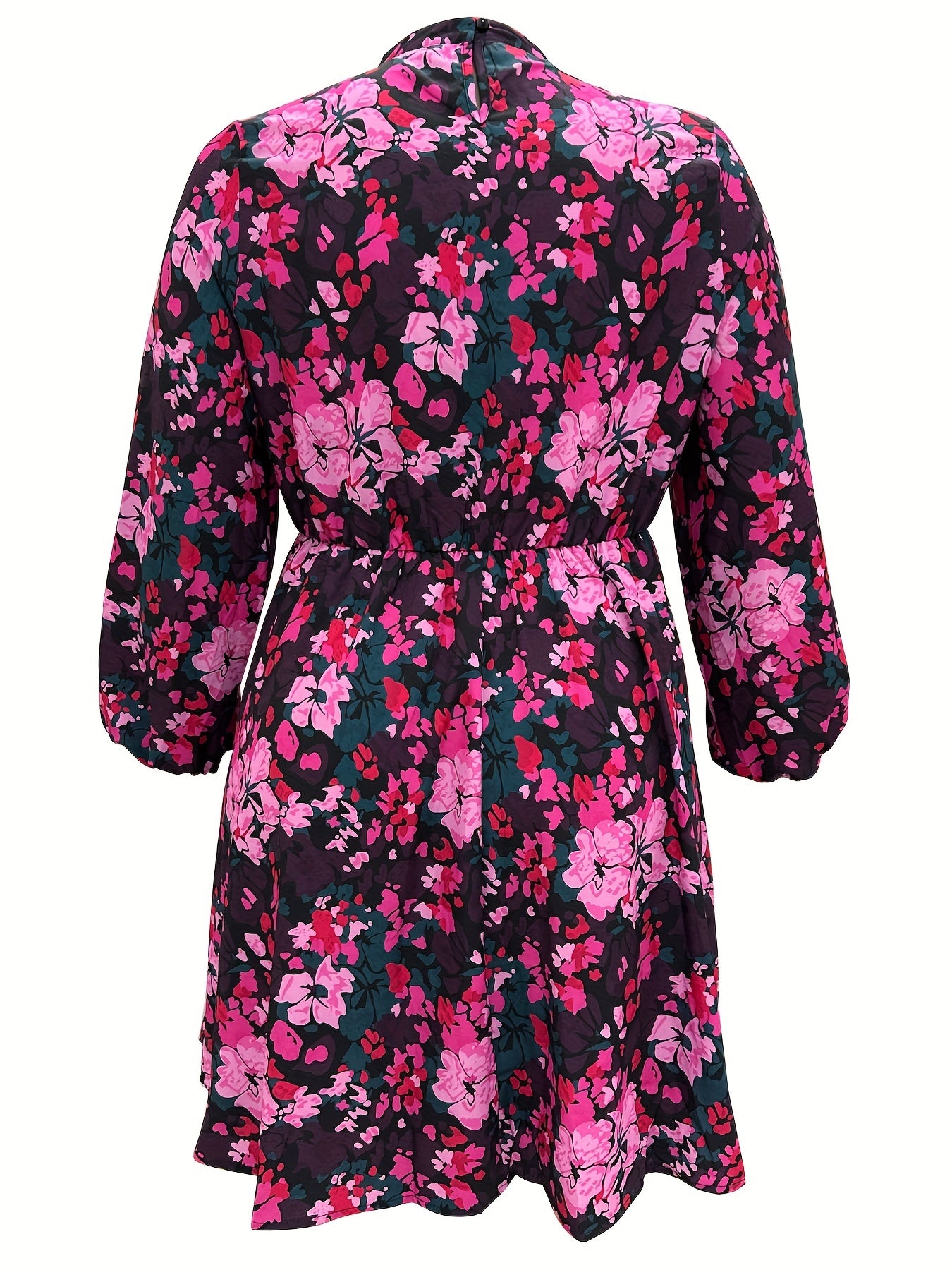  Floral Print Long Sleeve Mock Neck Stretch Dress