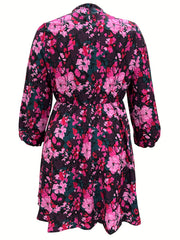  Floral Print Long Sleeve Mock Neck Stretch Dress