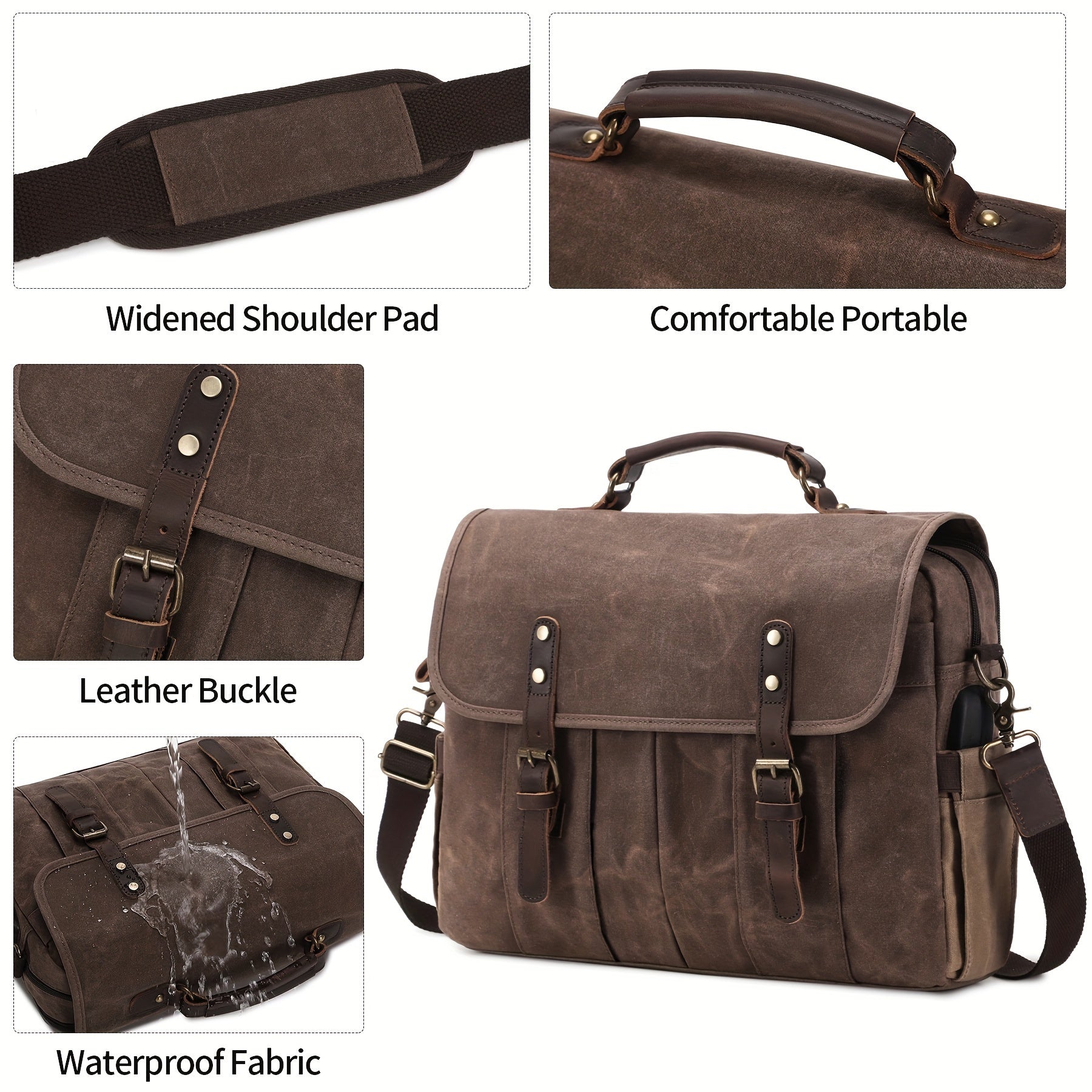 Waterproof Leather Laptop Briefcase Large Crossbody Bag