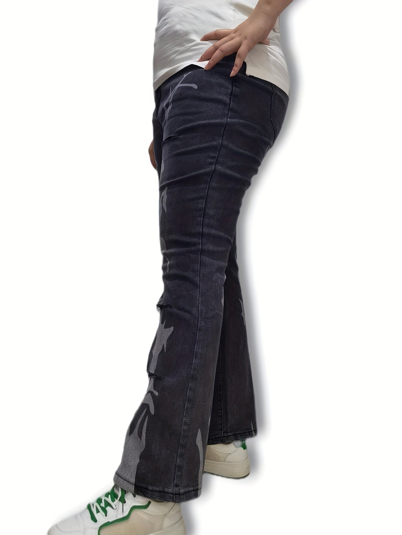  Washed Graphic Flared Leg Jeans