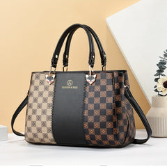 Colorblock Handbag Checkered Pattern Crossbody Bag Top Handle Purse