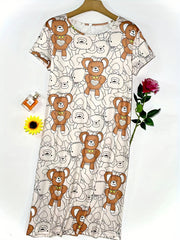  Teddy Bear Print Round Neck Nightdress