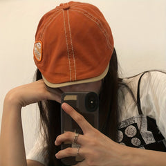 Vintage Patch Newsboy Hat Solid Beret Cap Cotton Flat Hat