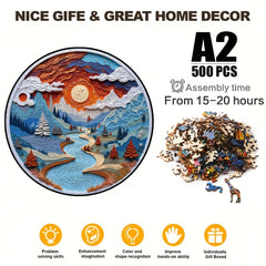 500pcs A2 Wooden Jigsaw Puzzle Sunset Landscape Unique Shaped Pieces