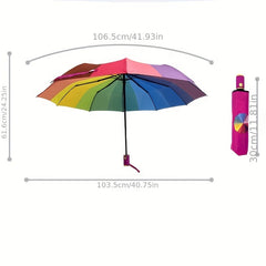 Rainbow Auto Folding Umbrella Windproof Sunshade UV Protection
