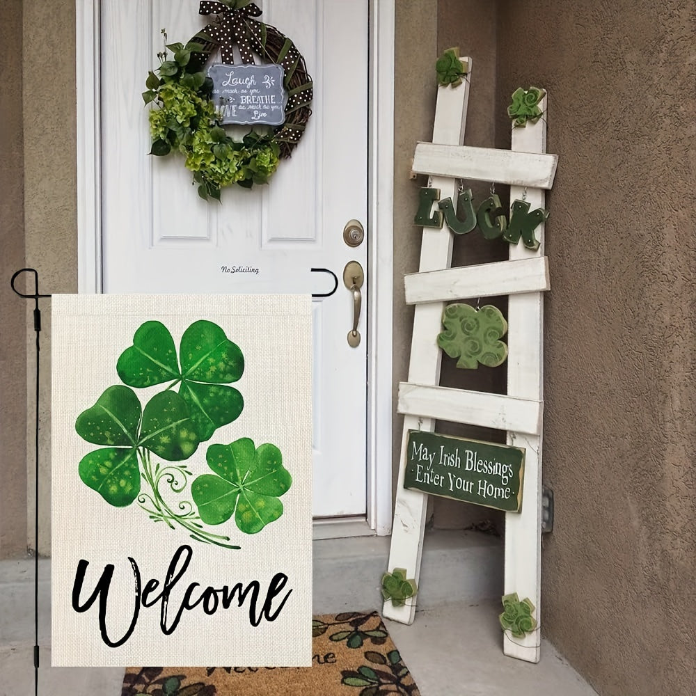 St Patrick's Garden Flag 30 48x45 72 Cm Double Sided Green Shamrocks Clovers
