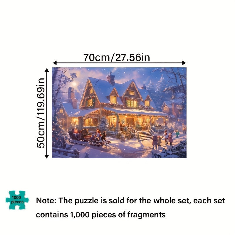 1000pcs Winter Village Puzzle 70x50cm Thick Cardboard DIY Art