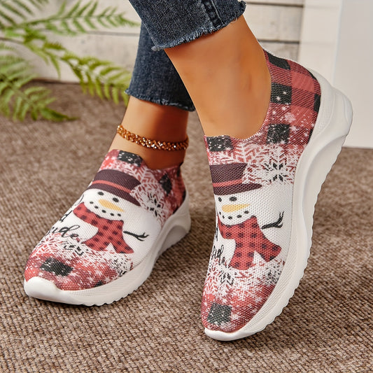 Christmas Snowman Woven Sneakers for Women