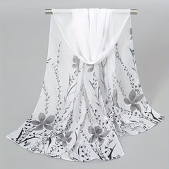 Flower Print Chiffon Scarf Solid Classic Thin Shawl Breathable Gauze Head Wrap