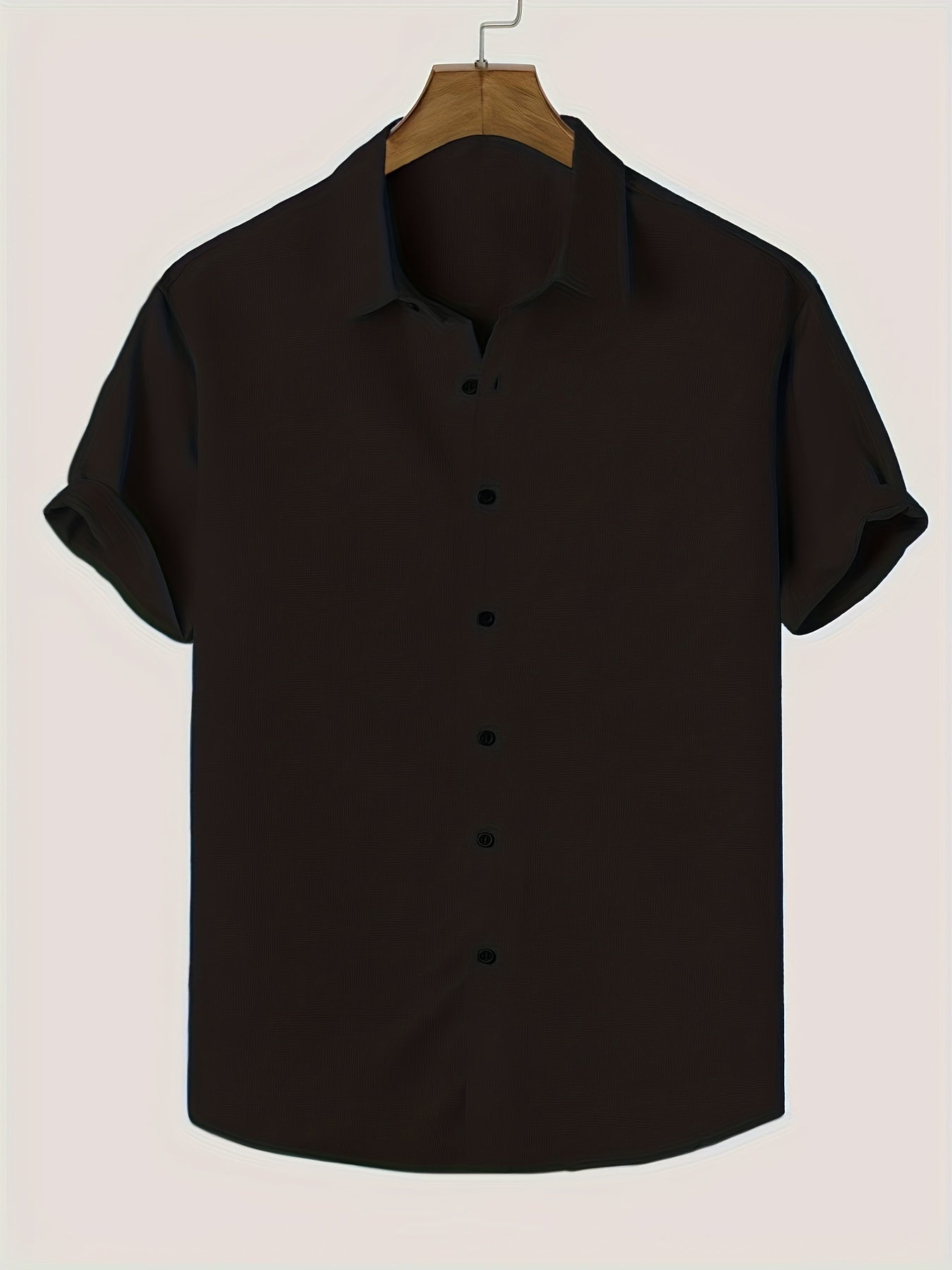 Men's Solid Lapel Short Sleeves Button Up Shirt