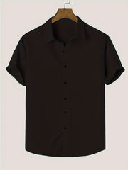 Men's Solid Lapel Short Sleeves Button Up Shirt