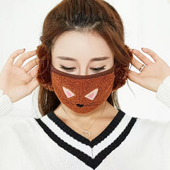 Women's Winter Cat Ear Face Mask with Detachable Ears & Elastic Band Animal Ear