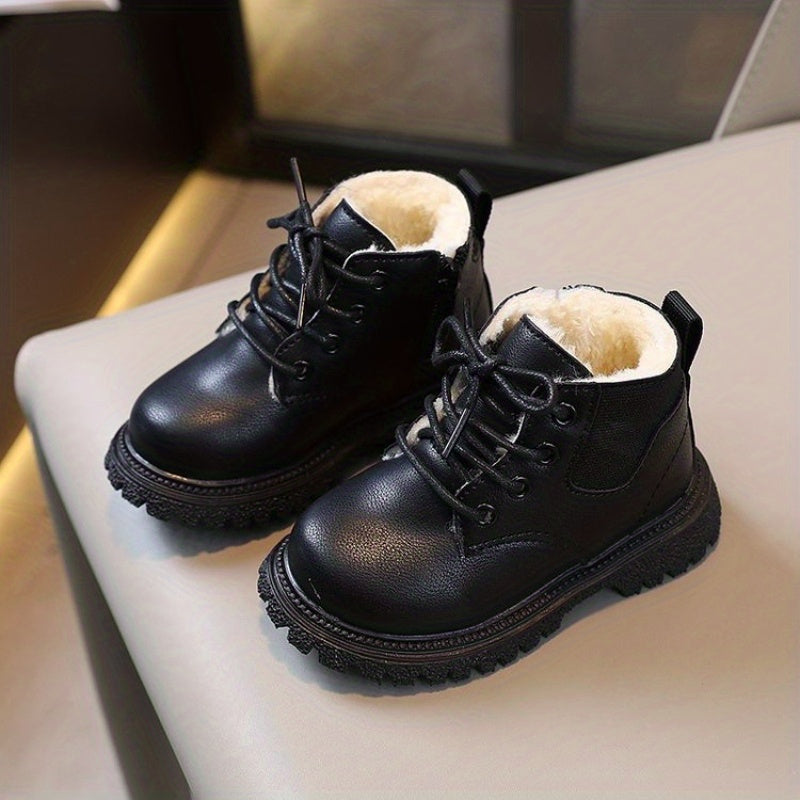 Boys Non Slip Fleece Lace Up Boots for Indoor Outdoor Travel