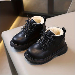 Boys Non Slip Fleece Lace Up Boots for Indoor Outdoor Travel