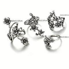 Boho Flower Stackable Leaf Finger Rings Set of 4