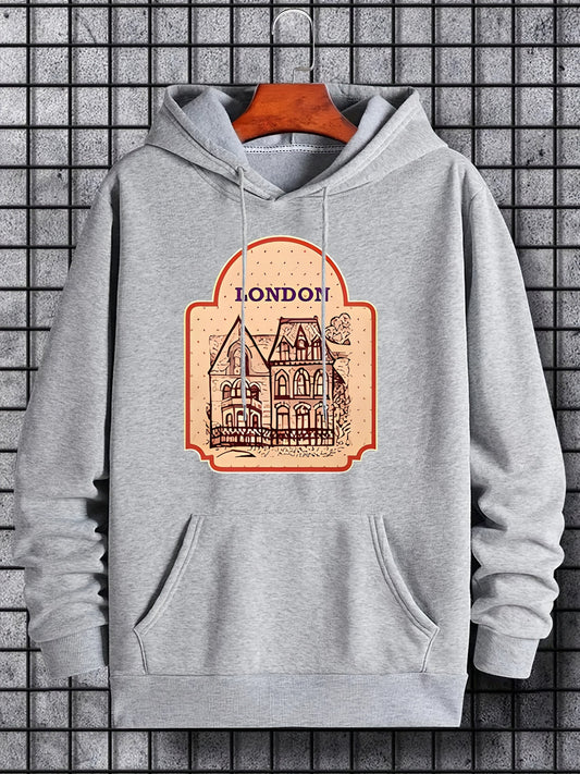 'Love For London' Print Hoodie Men's Pullover Sweatshirt