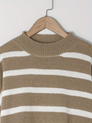  Striped Button Detail Long Sleeve Sweater
