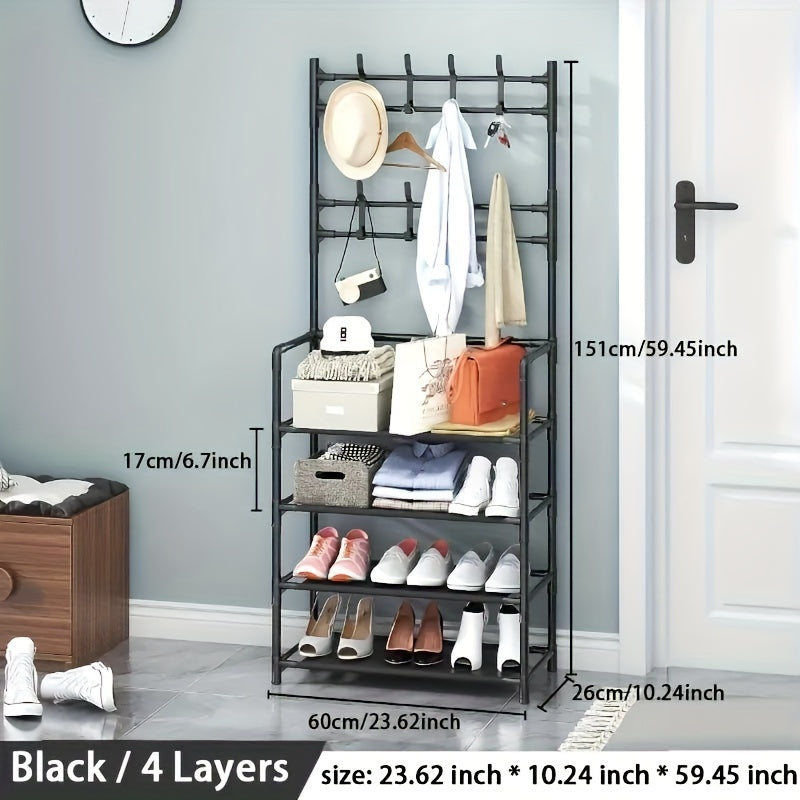 Entrance Shoe And Hat Rack with Storage Shelves & Hooks