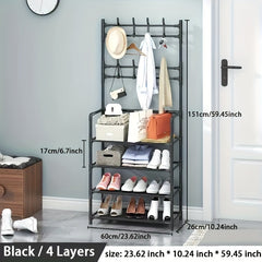 Entrance Shoe And Hat Rack with Storage Shelves & Hooks