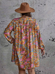 Plus Size Floral Lantern Sleeve Boho Dress