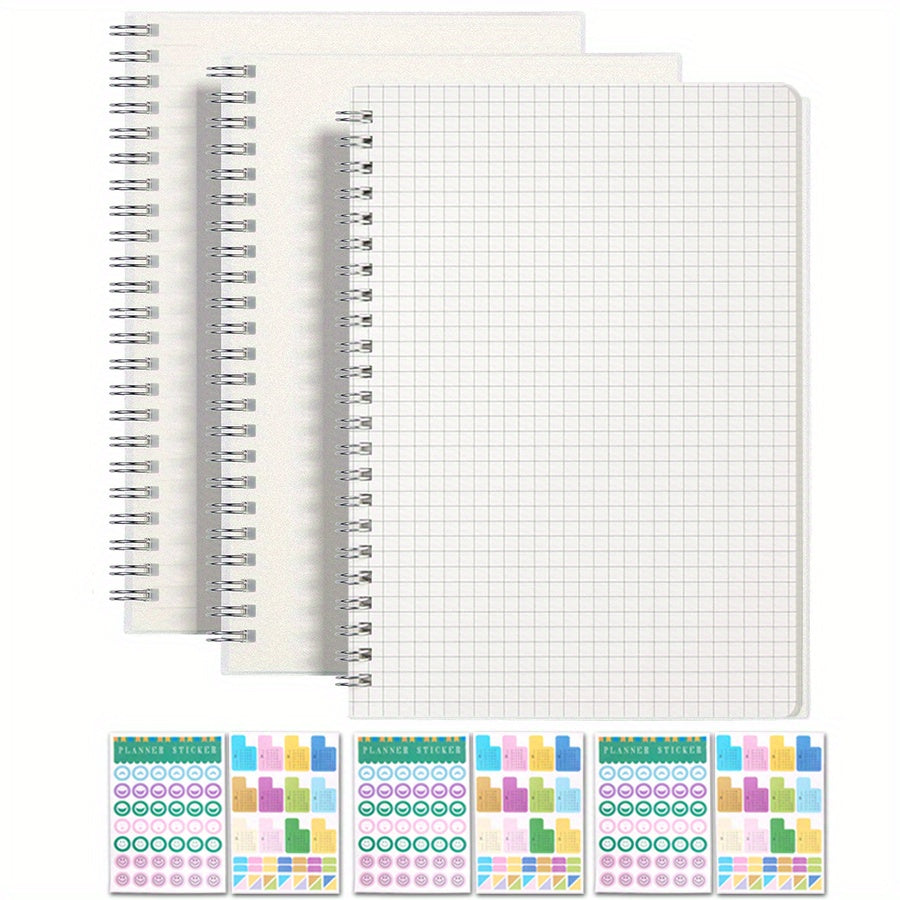 3 Pack Spiral Notebook Mesh Lined Blank 100gsm Thick Paper