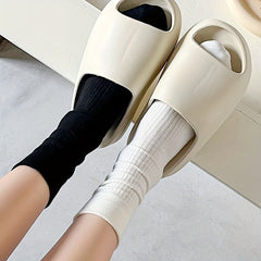 6 Pairs Solid Crew Socks Breathable Women's Stockings & Hosiery