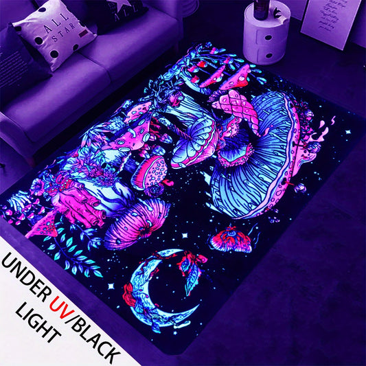 Magic Mushroom UV Light Flannel Rug Large Non Slip Mat for Bedroom Living Room
