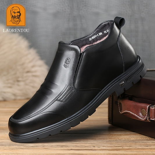 LAORENTOU Men's Leather High Top Fleece Slip On Dress Shoes For Winter