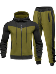 Men's Hooded Zip Jacket and Drawstring Sweatpants Set for Spring/Autumn