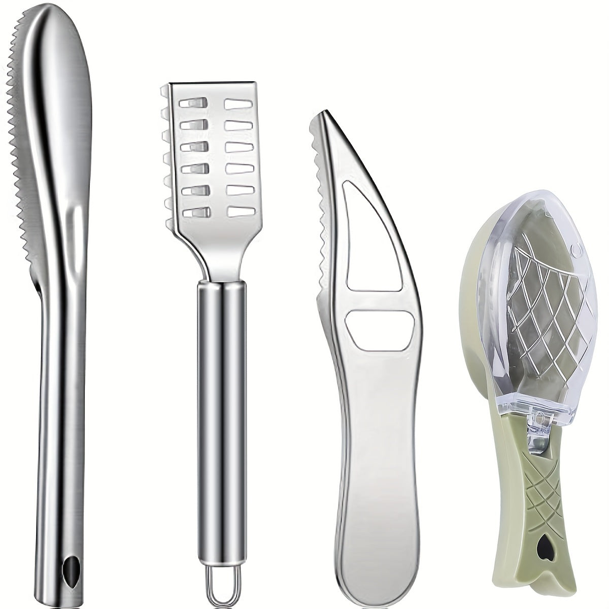 4pcs Stainless Steel Fish Scale Remover Fish Scaler Brush Fish Scaler Cleaner