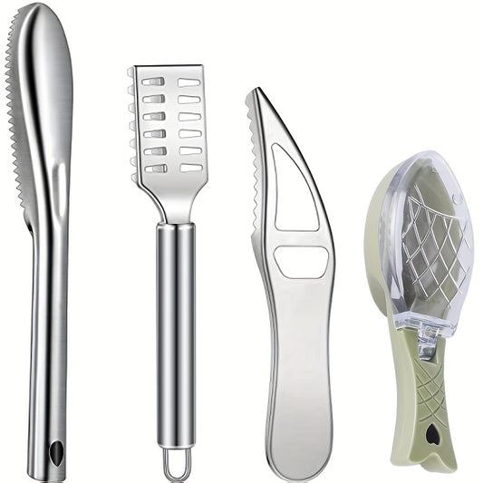 4pcs Stainless Steel Fish Scale Remover Fish Scaler Brush Fish Scaler Cleaner