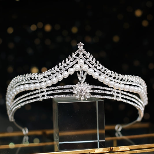 Faux Pearl Crystal Bridal Crown Hairband Party Favor Decorations