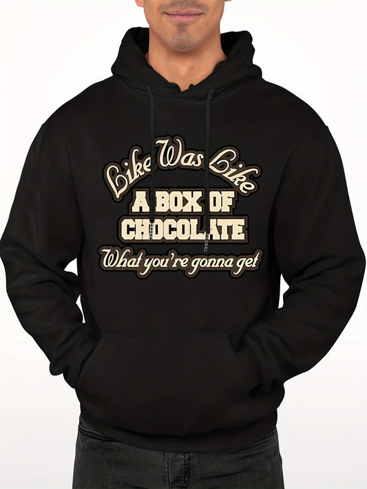 Men's Chocolate Print Hooded Sweatshirt for Autumn and Winter