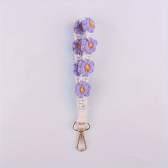 Daisy Flowers Macrame Keychain Wrist Lanyard for Women & Girls