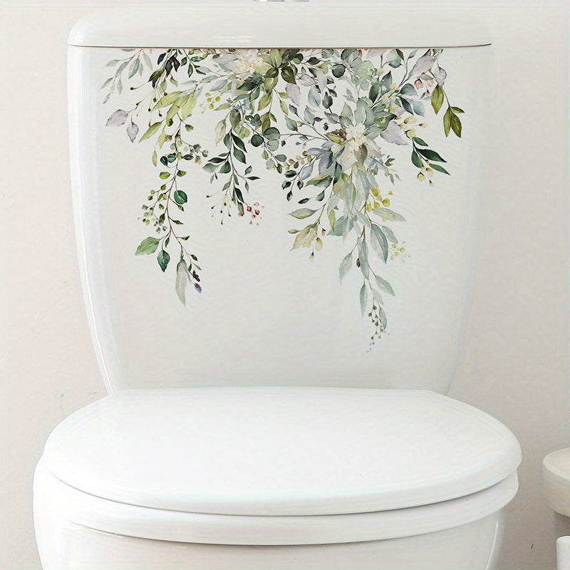 Green Plant Pattern Toilet Lid Decal for Bathroom Decor