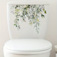 Green Plant Pattern Toilet Lid Decal for Bathroom Decor