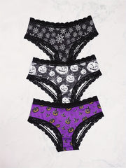 3 Pack Plus Size Halloween Sexy Panties Set Women's Plus Skull & Star Print