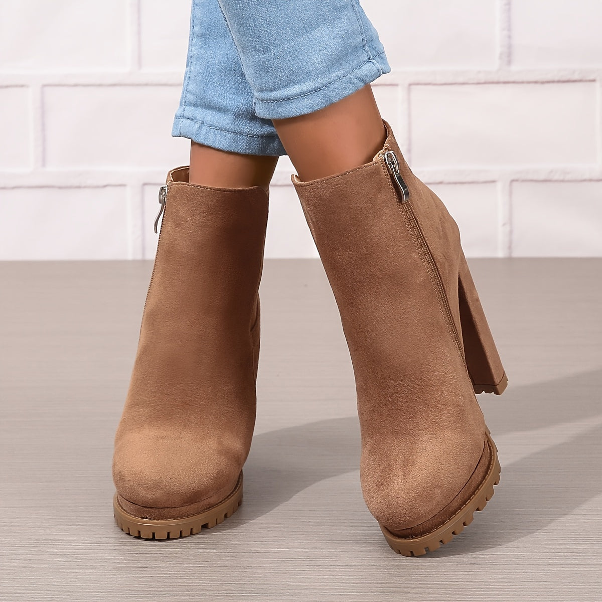 Comfy Block Heel Ankle Boots with Zipper