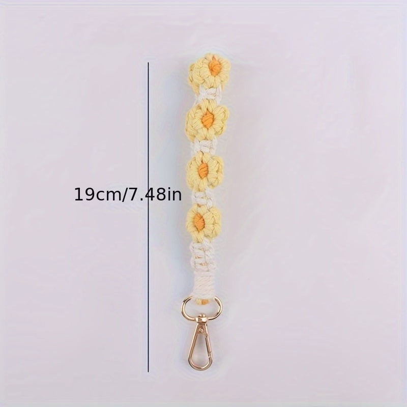 Daisy Flowers Macrame Keychain Wrist Lanyard for Women & Girls