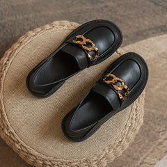 Women's Chain Decor Chunky Heel Loafers British Style Work Shoes