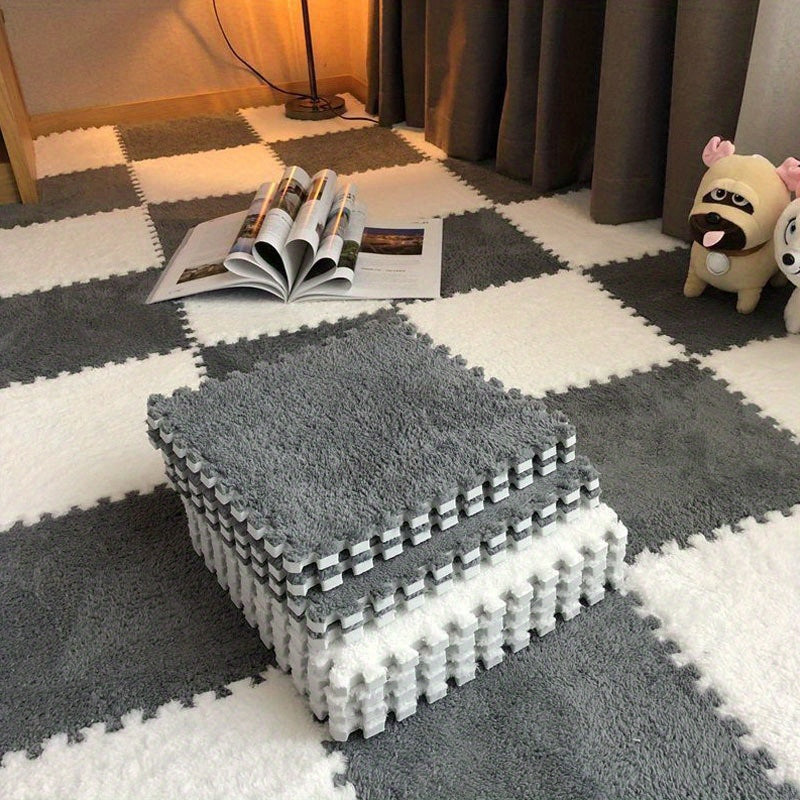 4pcs Soft Velvet Foam Puzzle Floor Mat Washable Plush Puzzle Carpet