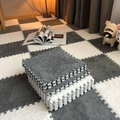 4pcs Soft Velvet Foam Puzzle Floor Mat Washable Plush Puzzle Carpet